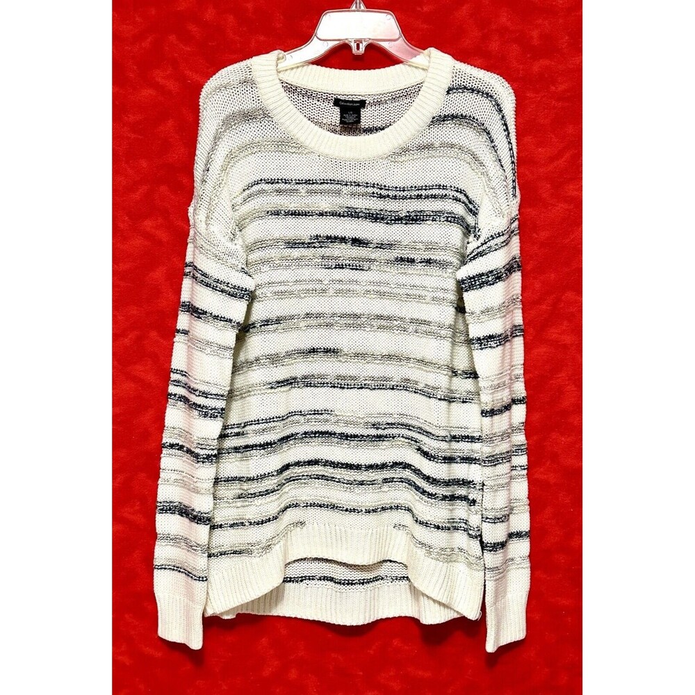 Clavin Kline Jeans Knit Striped Pullover Sweater White & Blue Crewneck Large